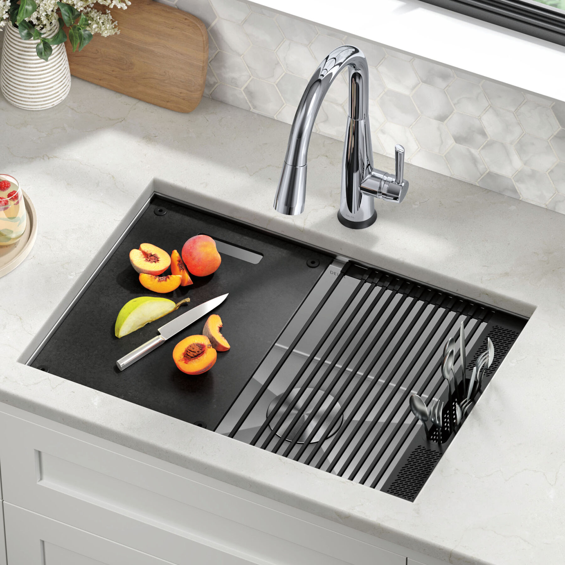27&rdquo; Workstation Kitchen Sink Undermount&nbsp;16 Gauge&nbsp;Stainless Steel Single Bowl with&nbsp;WorkFlow&trade; Ledge and Accessories